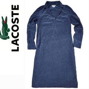 Lacoste Navy Blue 100% Silk Utility Shirt Pockets Dress Size 34